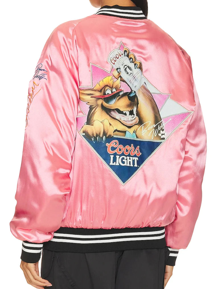 Beer Wolf Time Bomber Jacket Blush Pink Wild Skyes