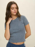 Washed Ribbed Short Sleeve Cropped Knit Tee