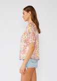 Pink Floral Puff Sleeve Button Front Blouse