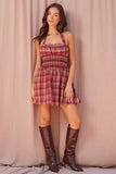 Plaid Smocked Halter Mini Dress