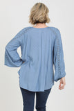 Swiss Dot Lace Inserts Flare Bell Sleeve Blouse