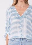 Tie Dye Embroidered Button Front V Neck Blouse