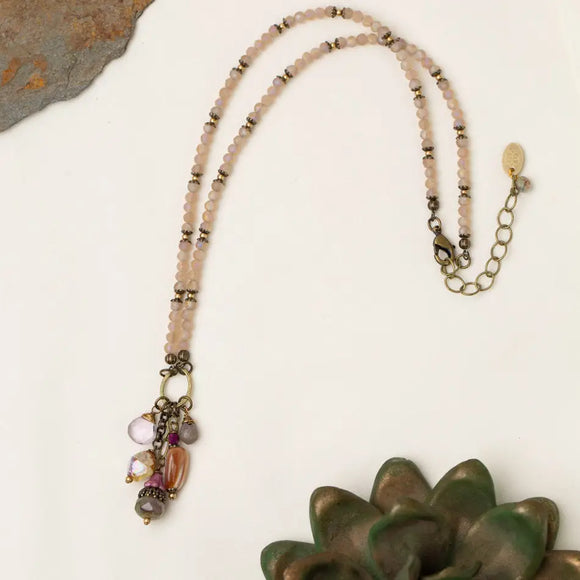 Wildflower 17-19 Crystal With Czech Glass, Amethyst Briolette, And Shell Cluster Necklace
