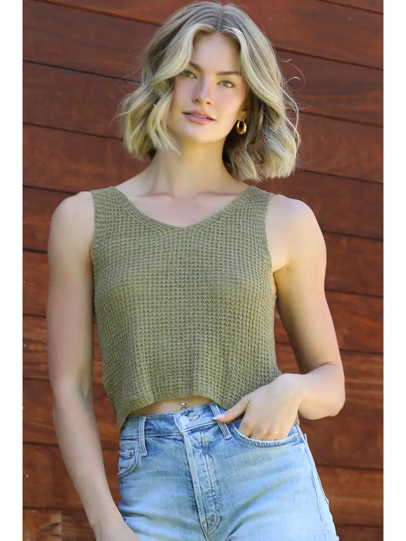 V Neck Knit Tank Top