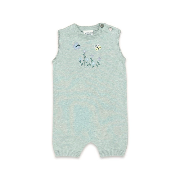 Floral Embroidered Sleeveless Knit Baby Romper