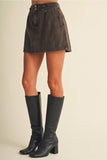 Double-Button Wide Waistband Denim Skort
