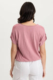 BOWER GAUZE/JERSEY TABBED-SLEEVE BUBBLE-HEM V-NECK TEE