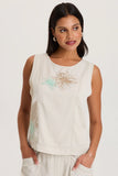 Davies Embroidered Twill/Jersey Tank - Wild Skyes