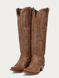 A5233 - WOMEN'S HONEY SERRATED PATTERN EMBROIDERY TALL TOP SNIP TOE COWBOY BOOT