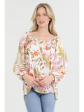 Lace Inserts Tropical Print Blouse