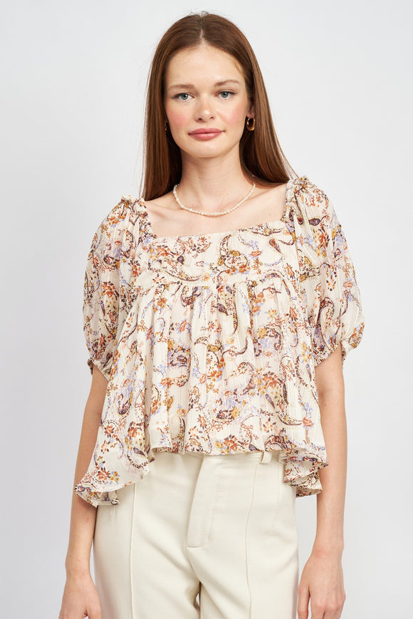 PUFFED SLEEVES FLORAL PRINT BLOUSE
