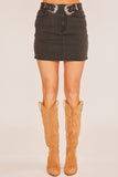 DENIM MINI SKIRT WITH DOUBLE BUCKLE BELT DETAIL - Wild Skyes
