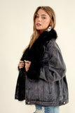 Fur Collard Cuff Over sized Denim Jacket - Wild Skyes