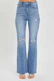 HIGH RISE DISTRESSED FLARE JEANS
