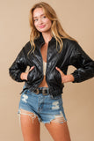 PU Quilted Zip Up Bomber Jacket