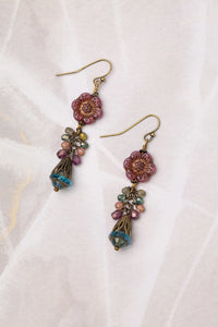 Mauve Czech Glass Flower Cluster Earrings