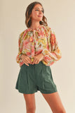 Flora Floral Flowy Sheer Button Up Long Sleeve Blouse