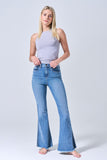 HIGH RISE FLARE WITH MINI FRINGE IN MEDIUM WASH