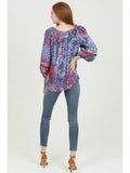 Printed Blouse with Lace Insets