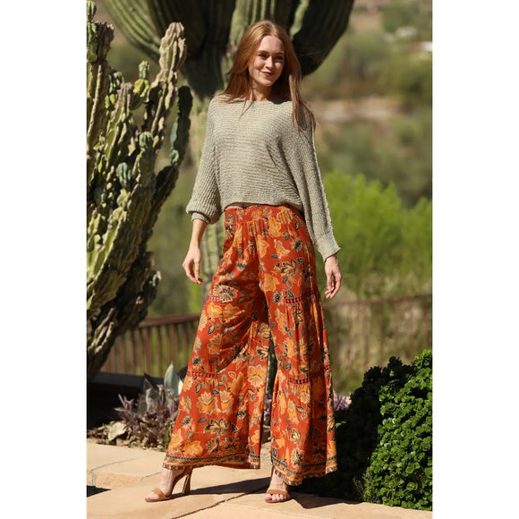 Wide Leg Lace Trim Flare Leg Pants