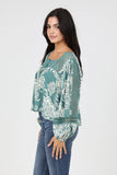 Lace Trim Neck and Crochet Insert On Sleeves Blouse