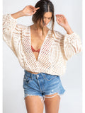 Long Sleeve Crochet Surplice Top