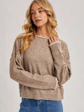 Boat Neck Rolled Trim Soft Heathered Knit Pullover