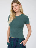 Washed Ribbed Short Sleeve Cropped Knit Tee