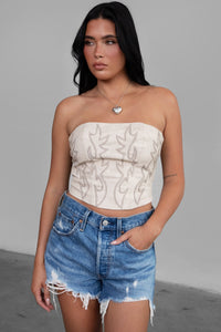 Vegan Leather Embroidered Western Corset Top