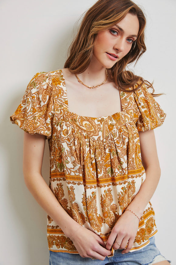 SO CLASSIC & CHIC, PAISLEY BORDER PRINTED BLOUSE