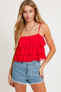 SPAGHETTI STRAP LAYERED TEXTURED TOP