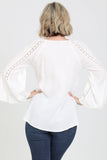 Swiss Dot Lace Inserts Flare Bell Sleeve Blouse