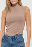 MOCK NECK SLEEVELESS CROPPED KNIT TOP