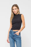 MOCK NECK SLEEVELESS CROPPED KNIT TOP