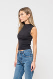 MOCK NECK SLEEVELESS CROPPED KNIT TOP