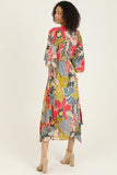 V NECK KIMONO SLEEVE MAXI DRESS