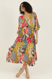 V NECK KIMONO SLEEVE MAXI DRESS