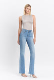 High Rise Medium Light Wash Long Flare Jeans
