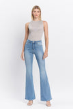 High Rise Medium Light Wash Long Flare Jeans