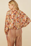 Womens Floral Fruit Print Buttoned Bubble Hem Top