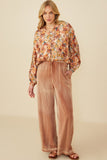 Womens Floral Fruit Print Buttoned Bubble Hem Top