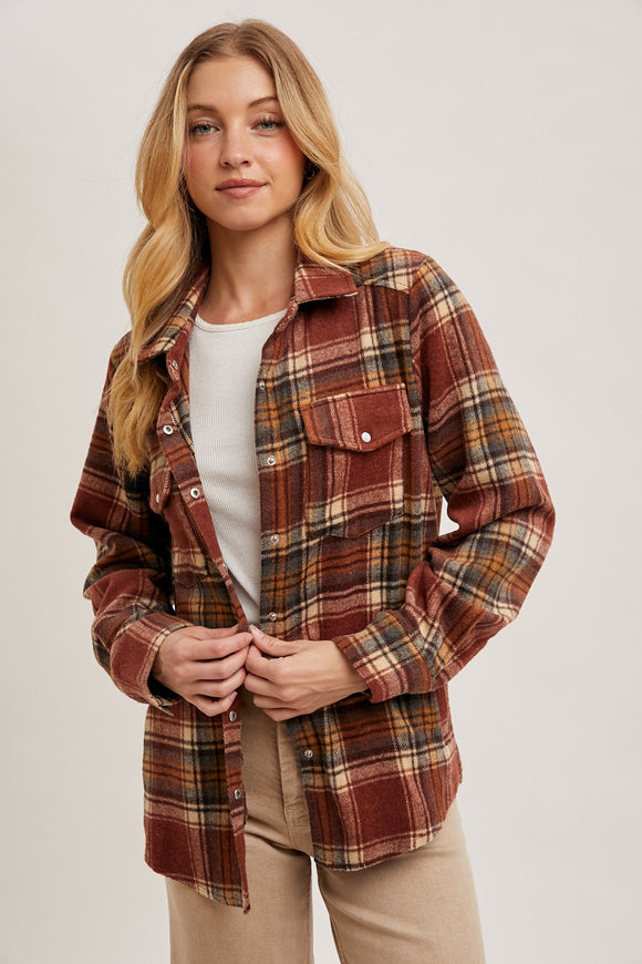 BUTTON DOWN PLAID SHACKET