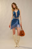 Fringe Wrap Denim Mini Skirt - Wild Skyes