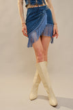Fringe Wrap Denim Mini Skirt - Wild Skyes
