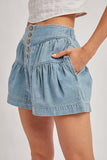 Fluer Pleated Denim Shorts With Pockets - Wild Skyes