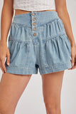 Fluer Pleated Denim Shorts With Pockets - Wild Skyes