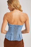 Denim Button Down Peplum Hem Corset Top - Wild Skyes