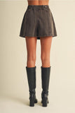 Double-Button Wide Waistband Denim Skort