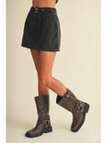 Double-Button Wide Waistband Denim Skort
