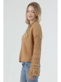 V Neck Flare Sleeve Light Weight Knit Pu